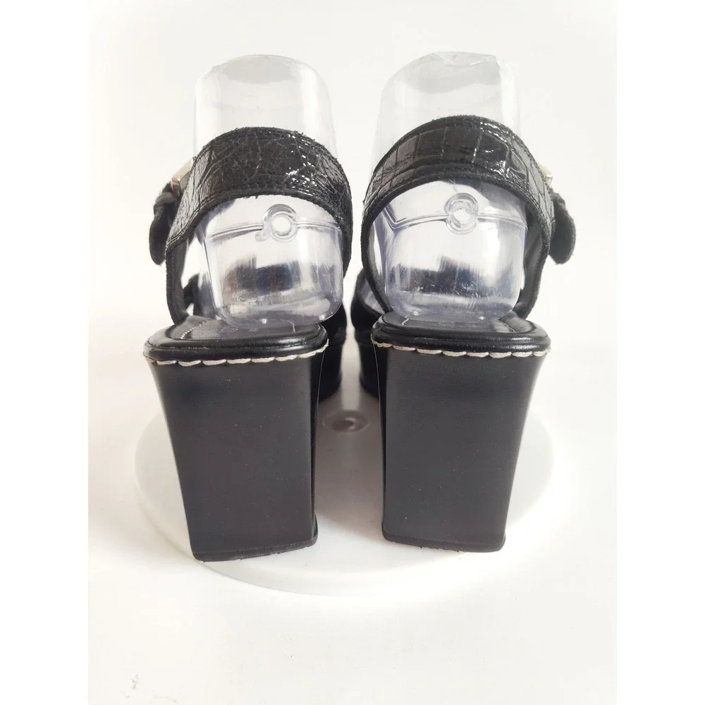 Donald Pliner Sandals 7‎ Y2k 90s Square Toe Platform Croc Patent Leather Wedge